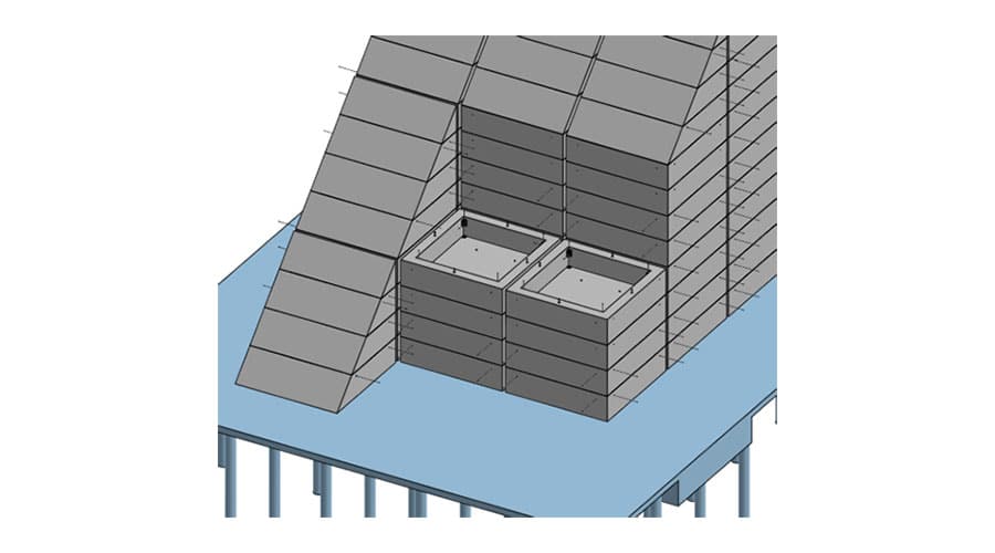 Detail of dam facing with mass blocks and facing blocks