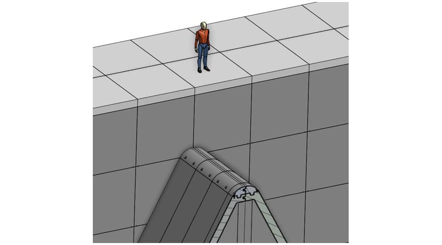 Reference scale (6’4’’) and with section through dam – keyways and linkages
